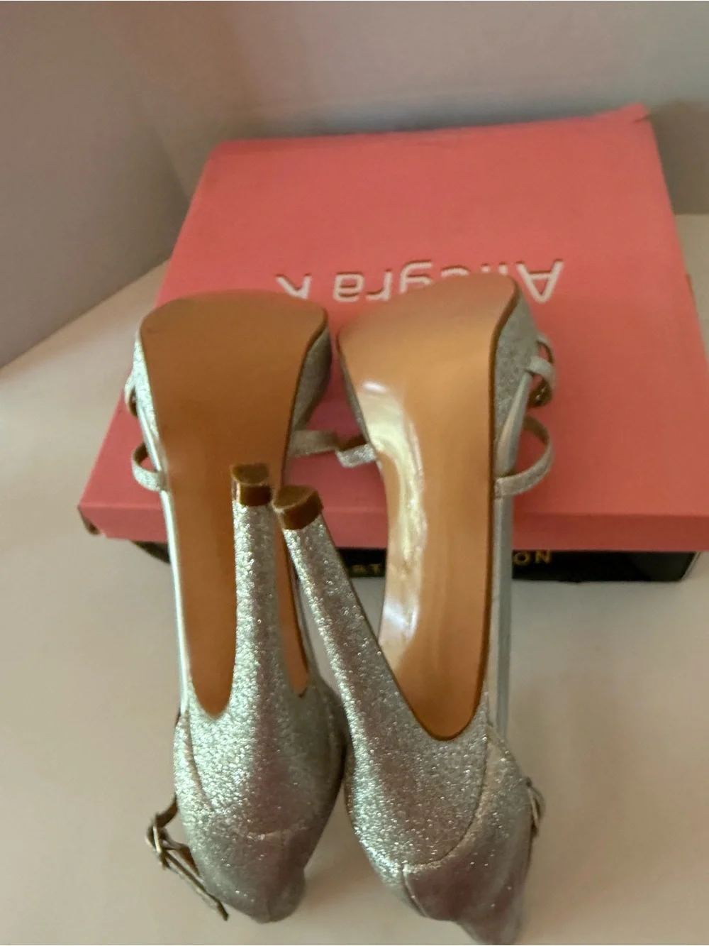 Allegra K Silver Glitter Ankle-Strap Stiletto Sandals Women’s 9.5